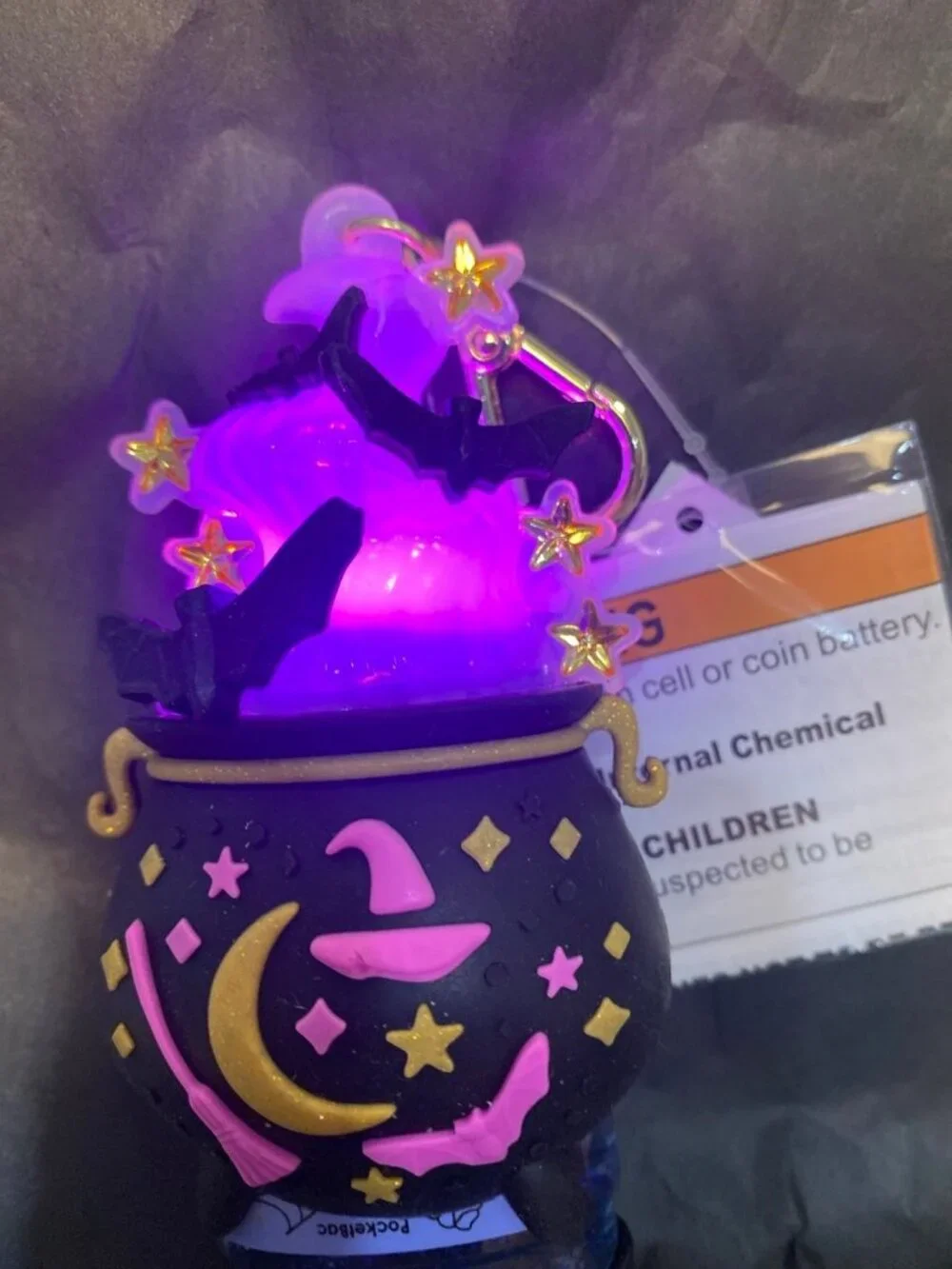 Halloween Light Up Cauldron & Bat Pocket Bac Holder & “Cotton Candy Cobwebs”Sani